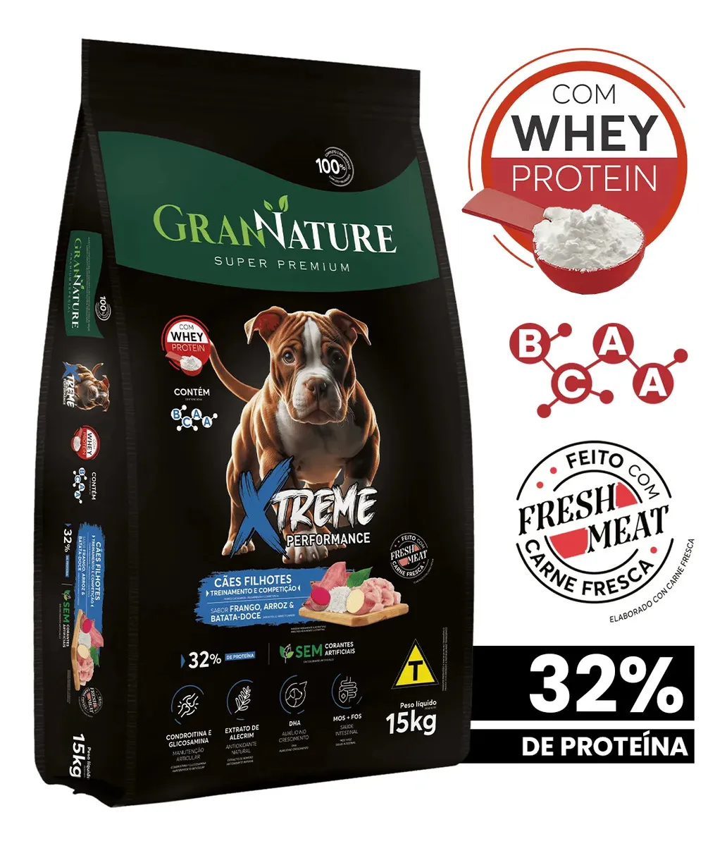 Ração Seca GranNature Xtreme para Cães Filhote Grande, com Whey e Sabor Frango e Batata Doce 15 kg