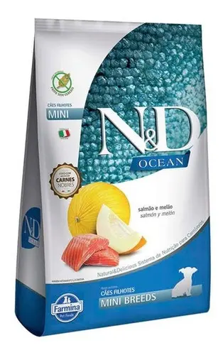 Ração N&amp;D Ocean cão filhote raça mini sabor Salmão E Melão de 2.5 kg