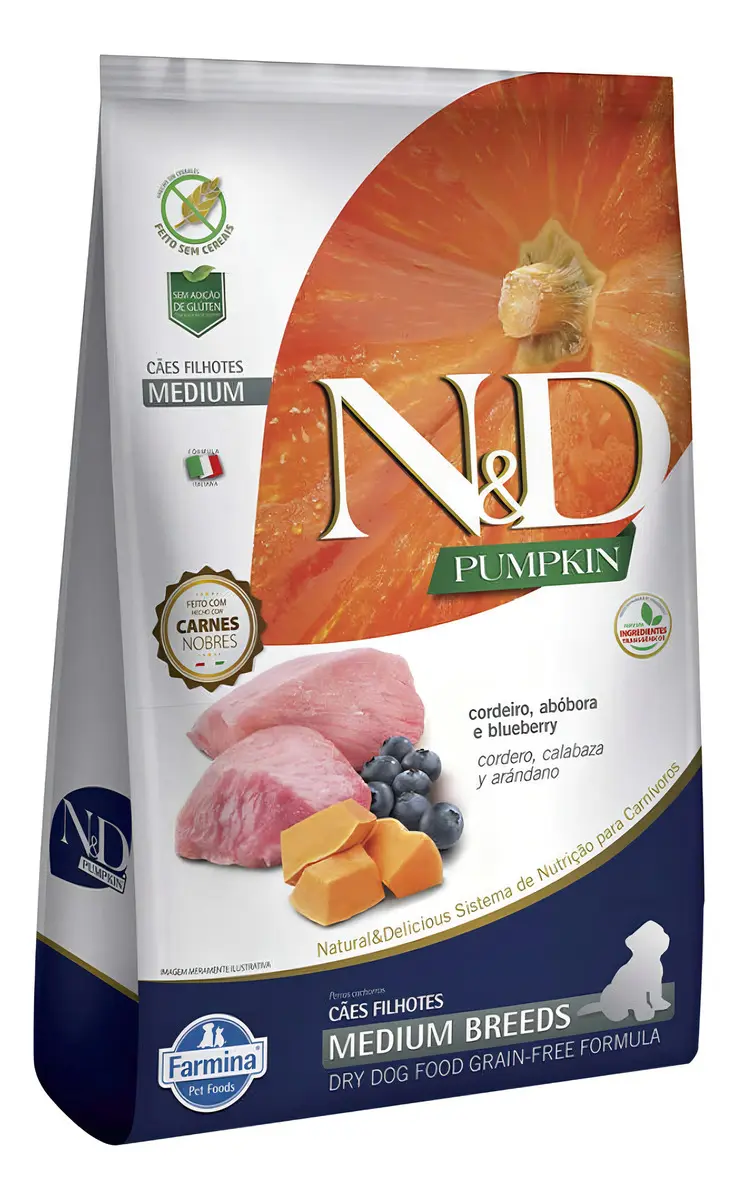 Ração Seca Farmina N&amp;D Pumpkin Cordeiro Cães Filhotes Raças Médias 10.1kg