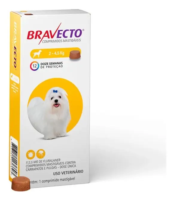 Antipulgas E Carrapatos Bravecto Cães 2 A 4,5kg - 112,5 Mg Amarelo