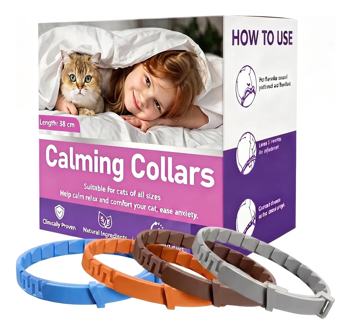 Coleira Calmante Para Gatos, 4 Unidades, Alivia Ansiedade E
